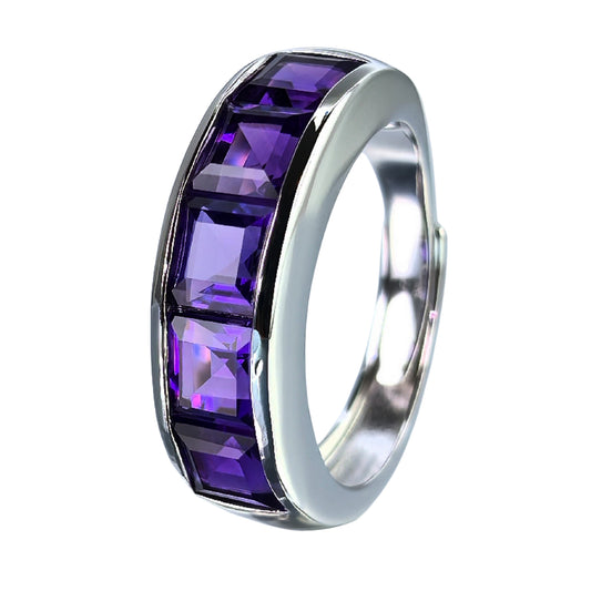 Graceful Rhodium Plated 925 Silver Jewelry Natural Amethyst Ring