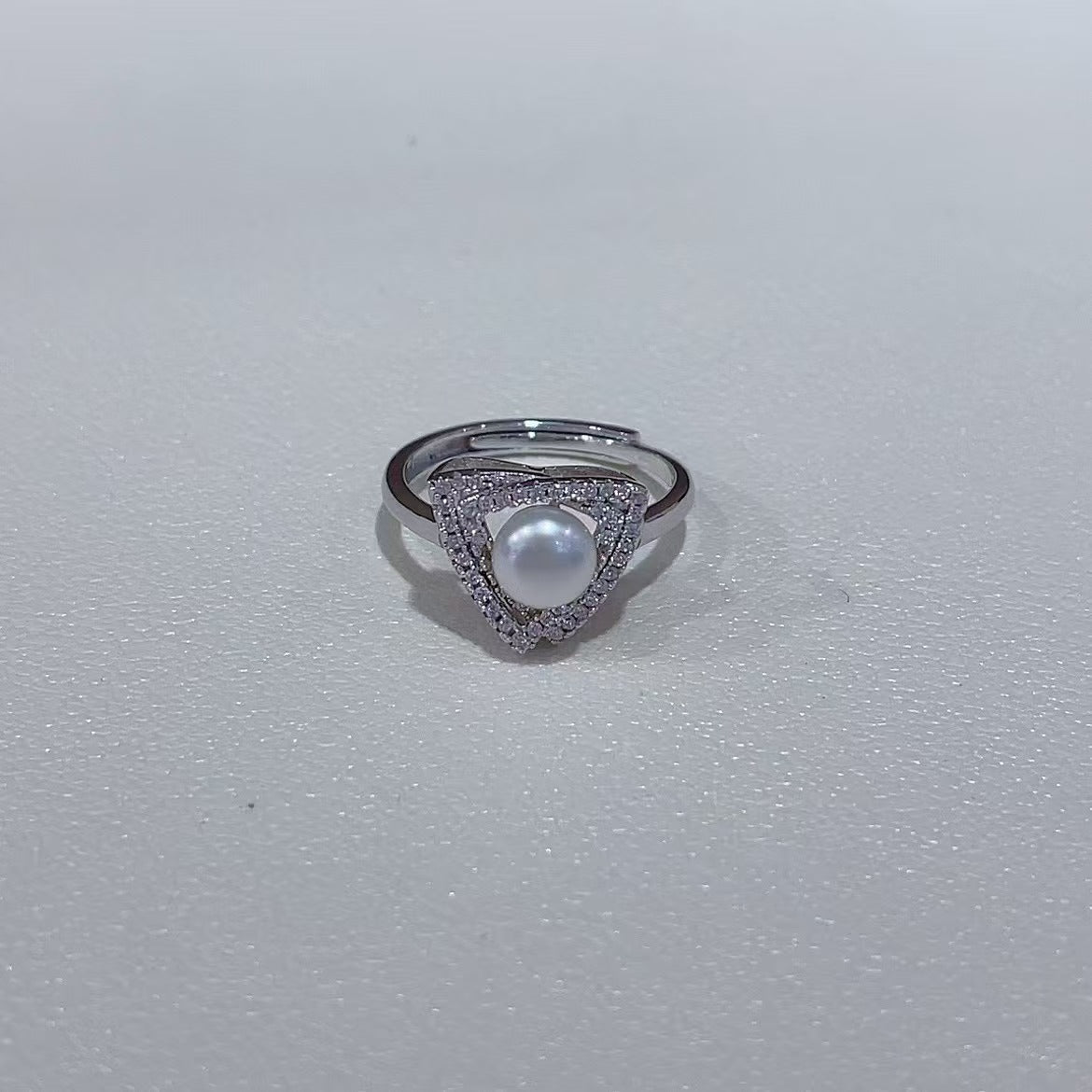 Rhodium Plated 925 Sterling Silver Freshwater Pearl Triangle Ring