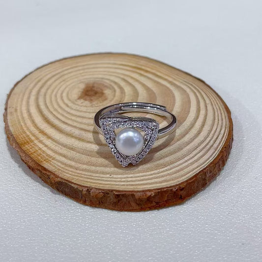 Rhodium Plated 925 Sterling Silver Freshwater Pearl Triangle Ring