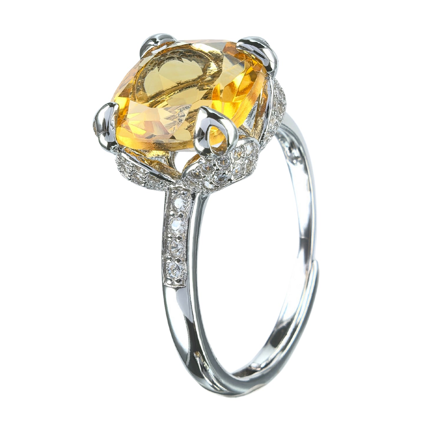 Charming Rhodium Plated Silver 925 Jewelry Natural Citrine Ring