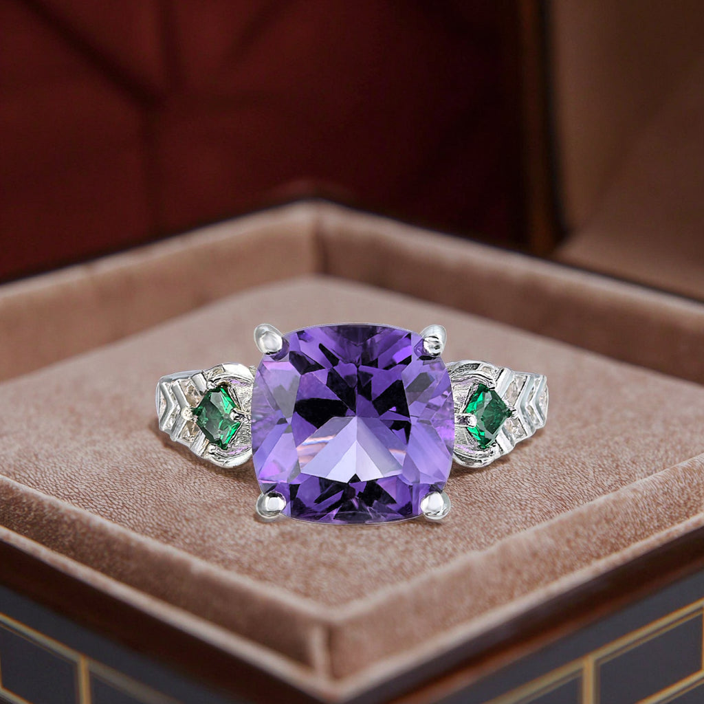 High Quality Rhodium Plated 925 Silver Natural Amethyst Jewelry Set