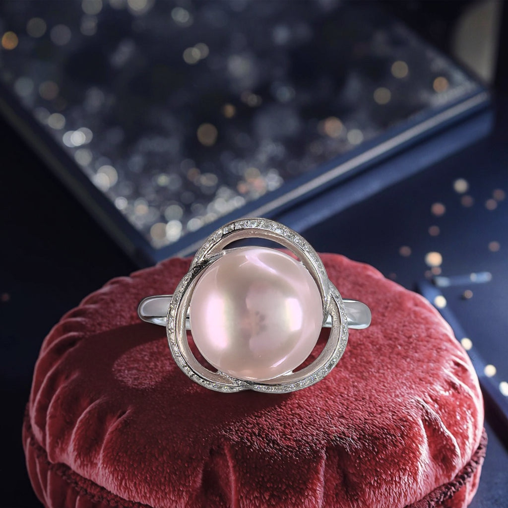 Dazzling Rhodium Plated Silver 925 Natural Edison Pearl Ring