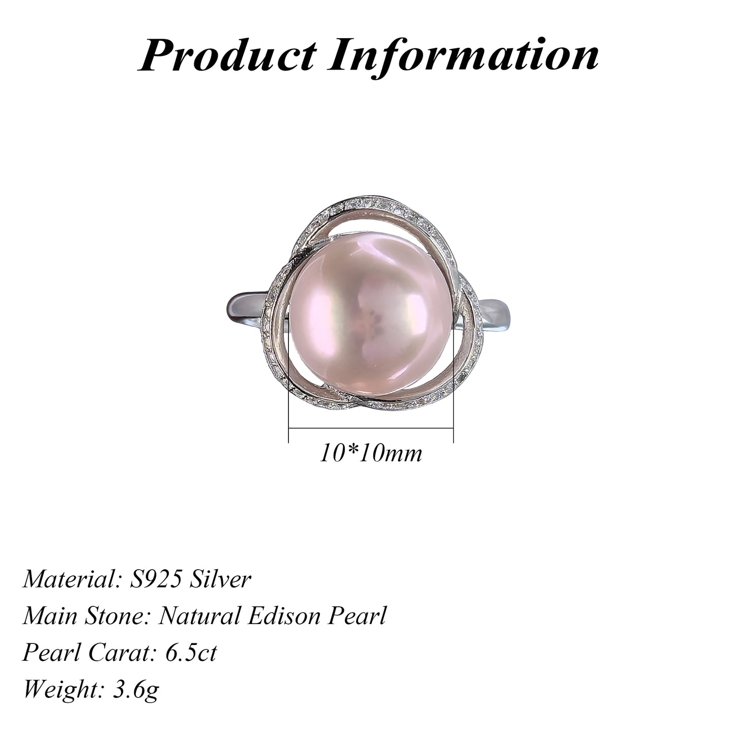 Dazzling Rhodium Plated Silver 925 Natural Edison Pearl Ring
