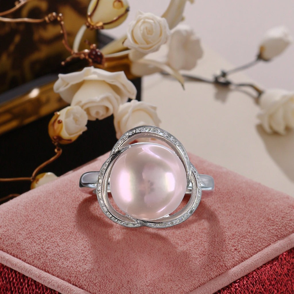Dazzling Rhodium Plated Silver 925 Natural Edison Pearl Ring