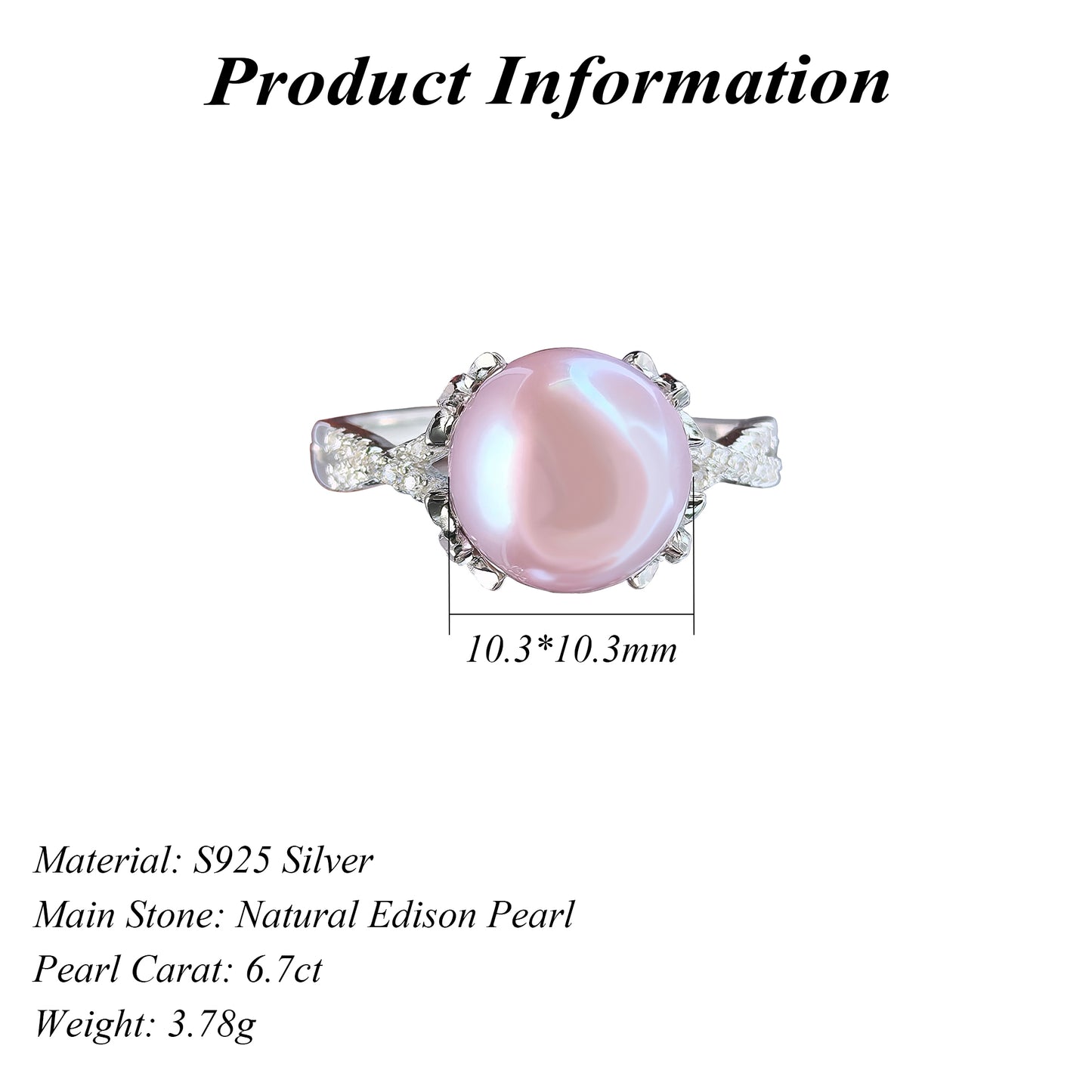 Exquisite Rhodium Plated 925 Sterling Silver Natural Edison Pearl Ring