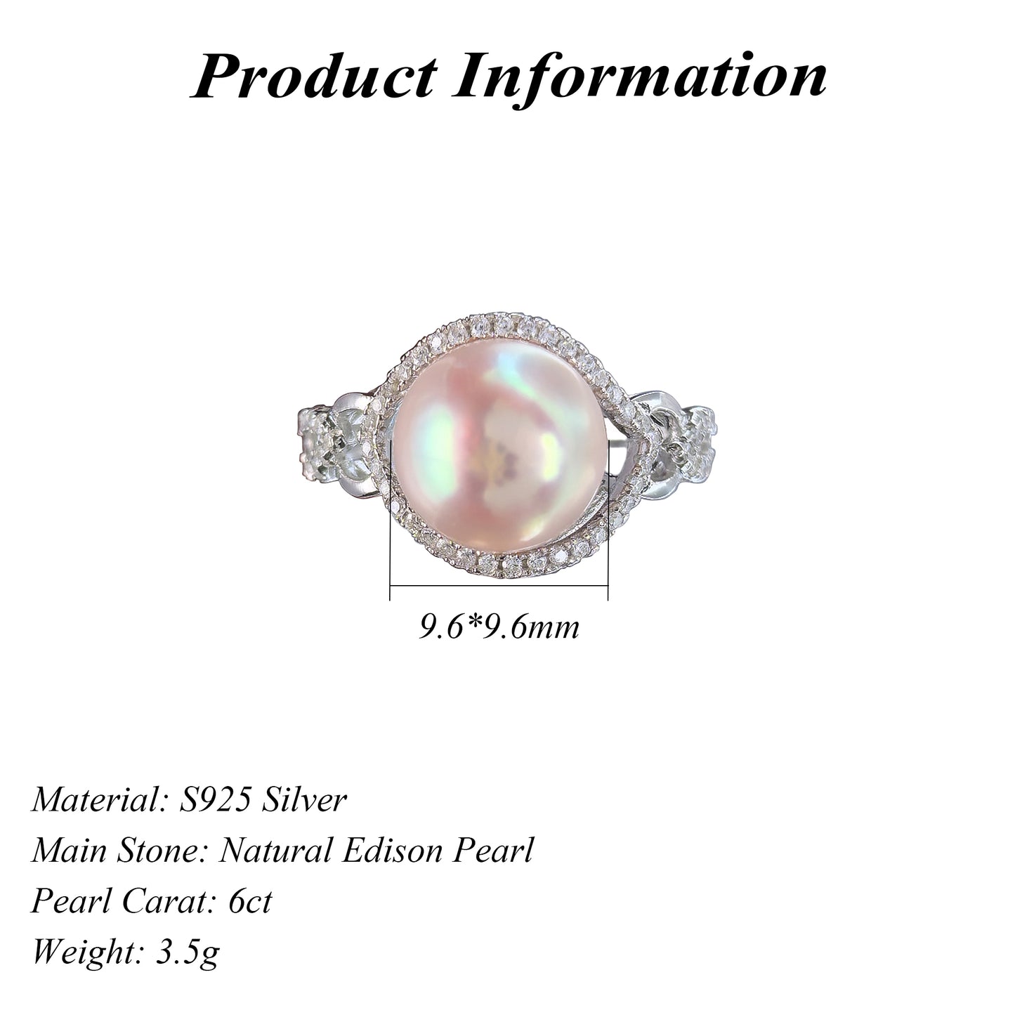 Sparkling Rhodium Plated 925 Silver Natural Edison Pearl Ring