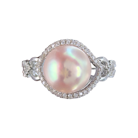 Sparkling Rhodium Plated 925 Silver Natural Edison Pearl Ring