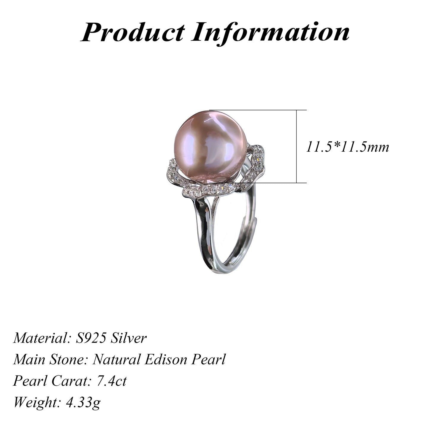 Gorgeous 925 Sterling Silver Rhodium Plated Natural Edison Pearl Flower Ring