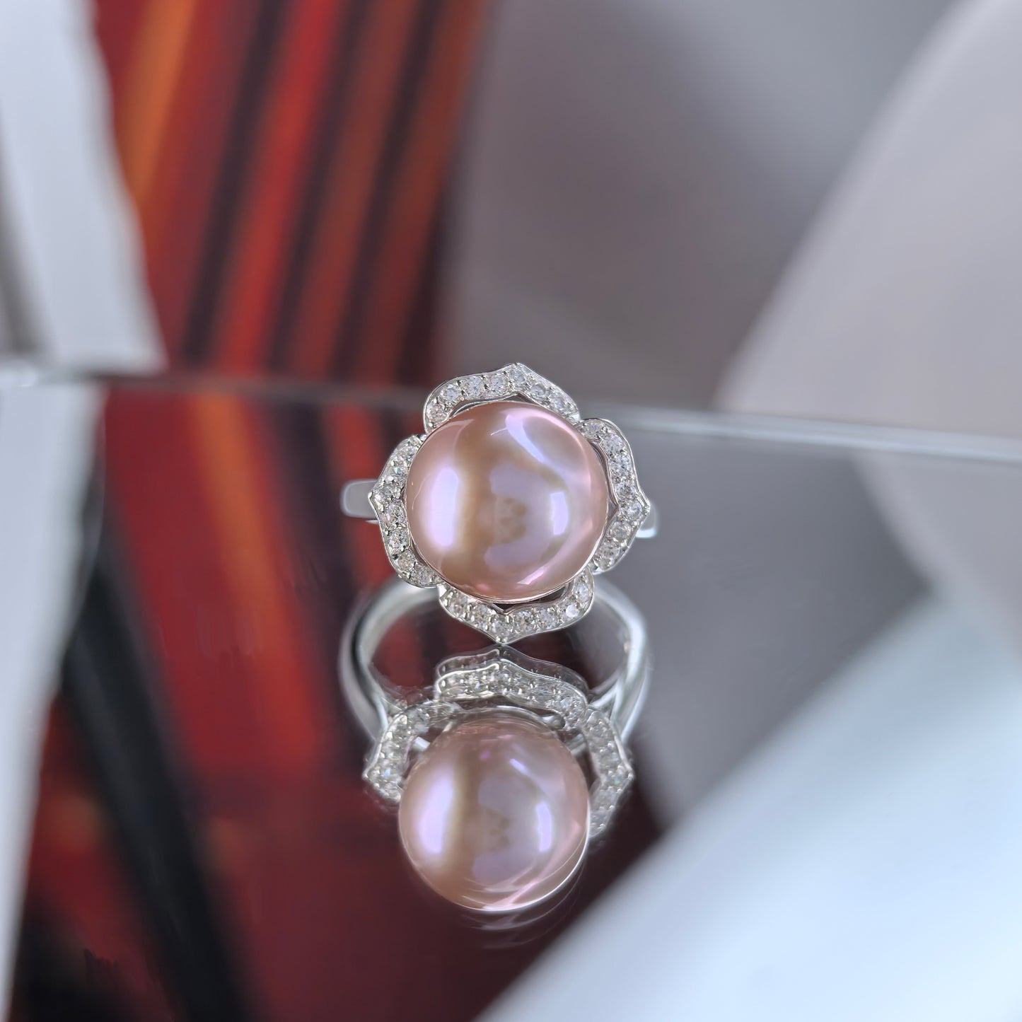 Gorgeous 925 Sterling Silver Rhodium Plated Natural Edison Pearl Flower Ring