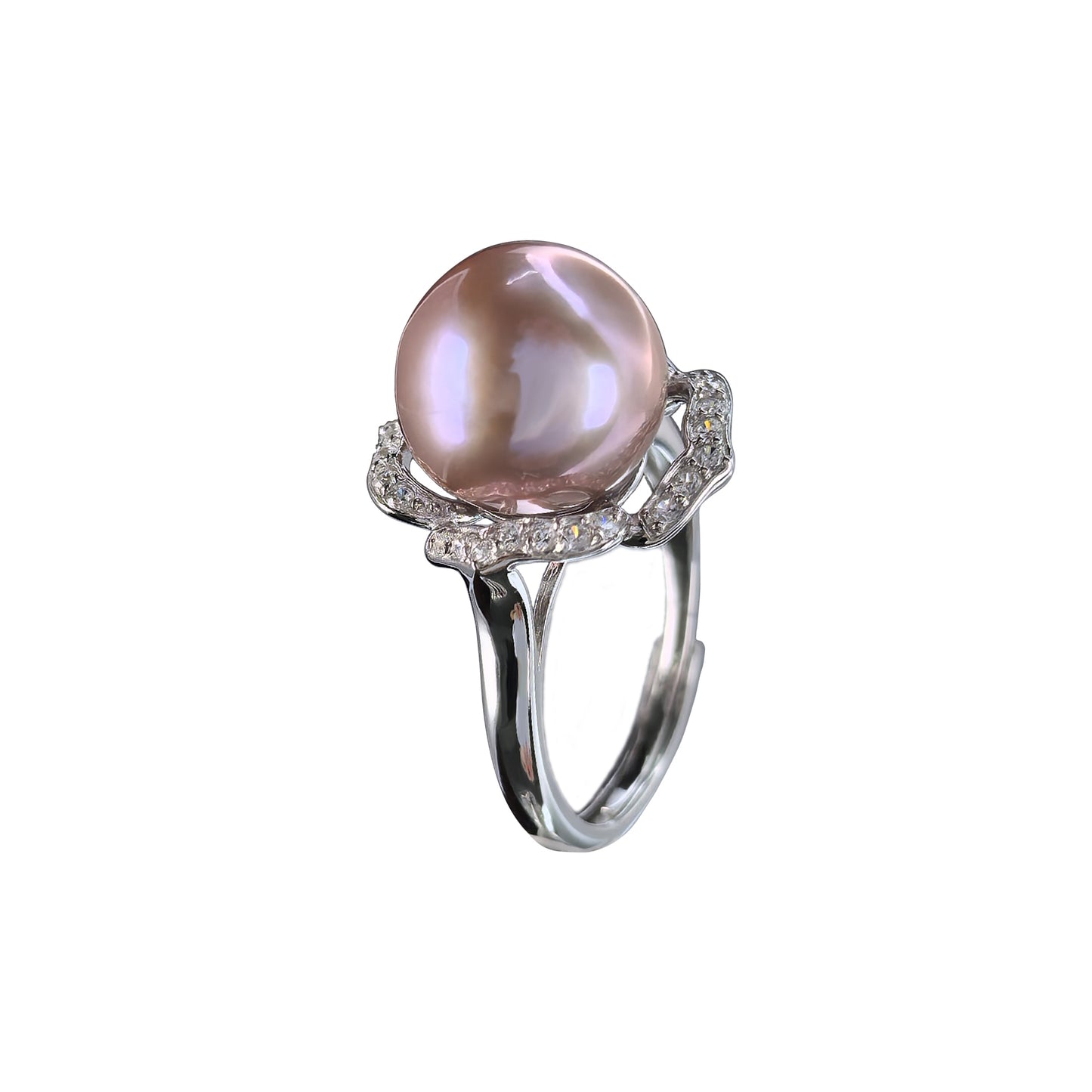 Gorgeous 925 Sterling Silver Rhodium Plated Natural Edison Pearl Flower Ring
