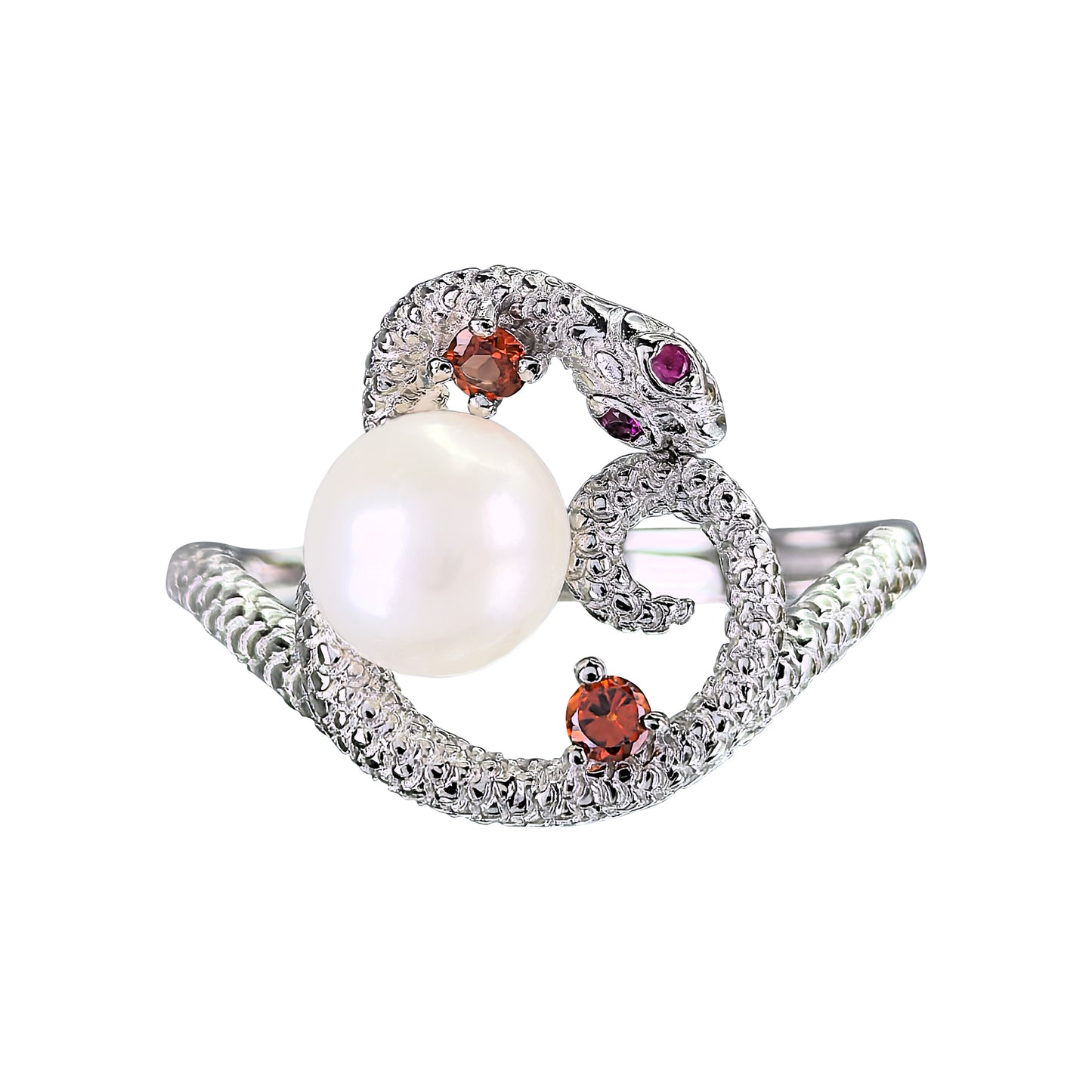 Dazzling Rhodium Plated 925 Sterling Silver Freshwater Pearl Snake Jewelry Set