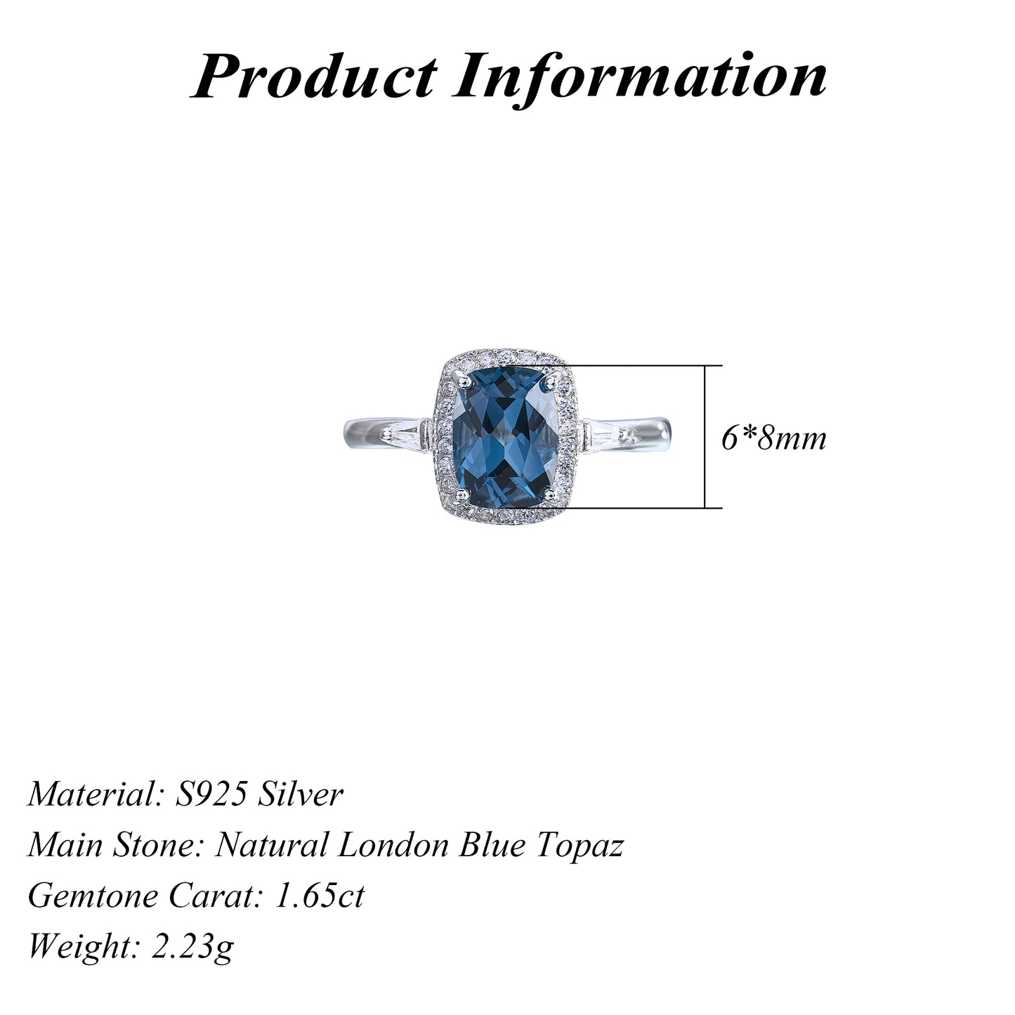 Classic Rhodium-Plated 925 Silver Featuring Natural London Blue Topaz Ring