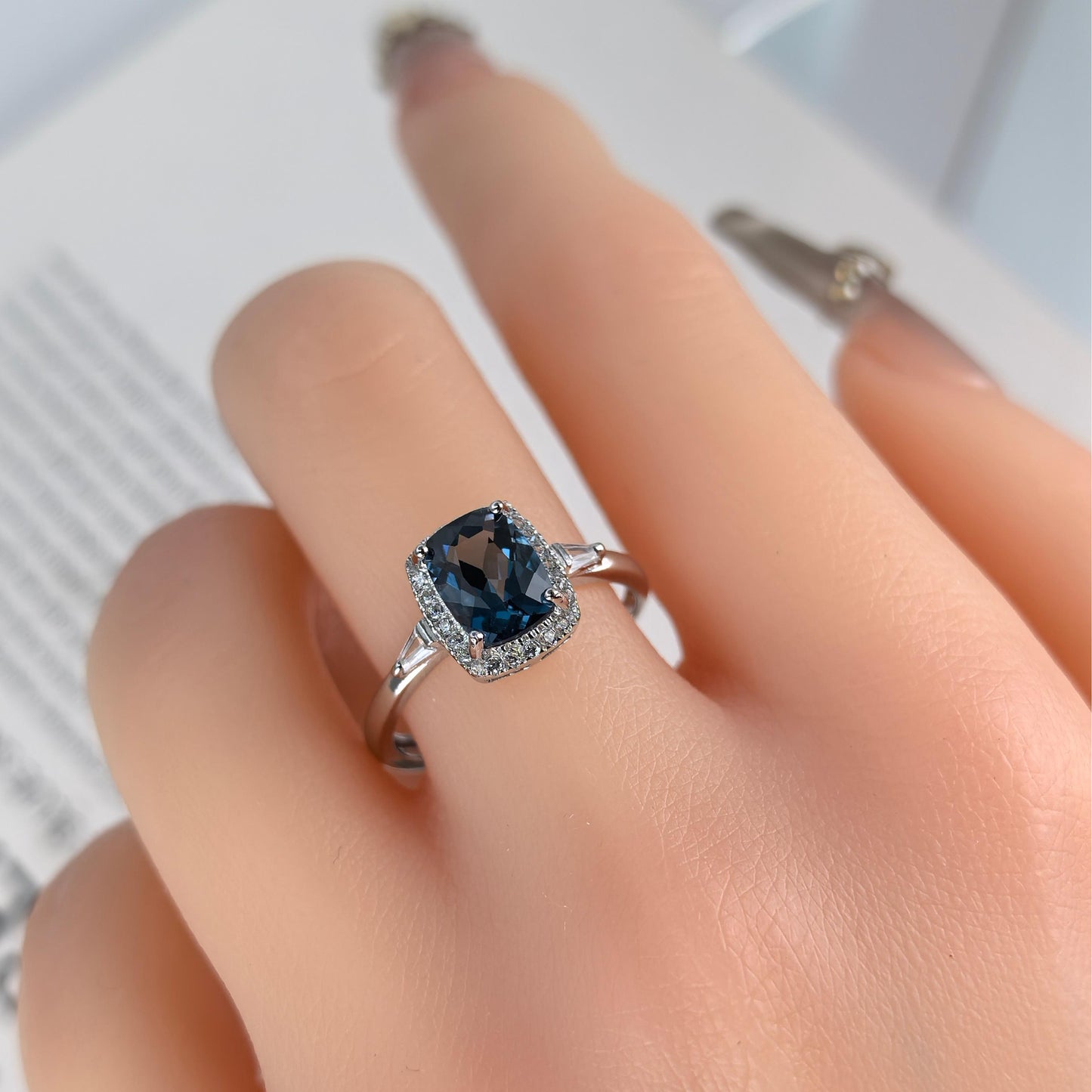 Classic Rhodium-Plated 925 Silver Featuring Natural London Blue Topaz Ring