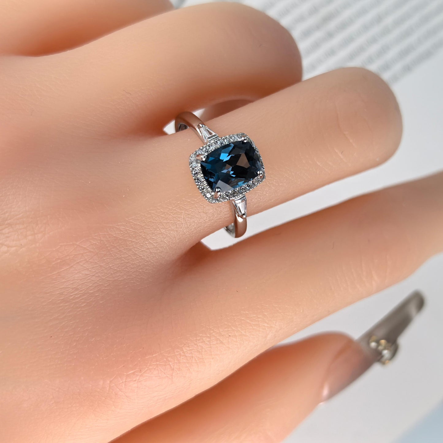 Classic Rhodium-Plated 925 Silver Featuring Natural London Blue Topaz Ring