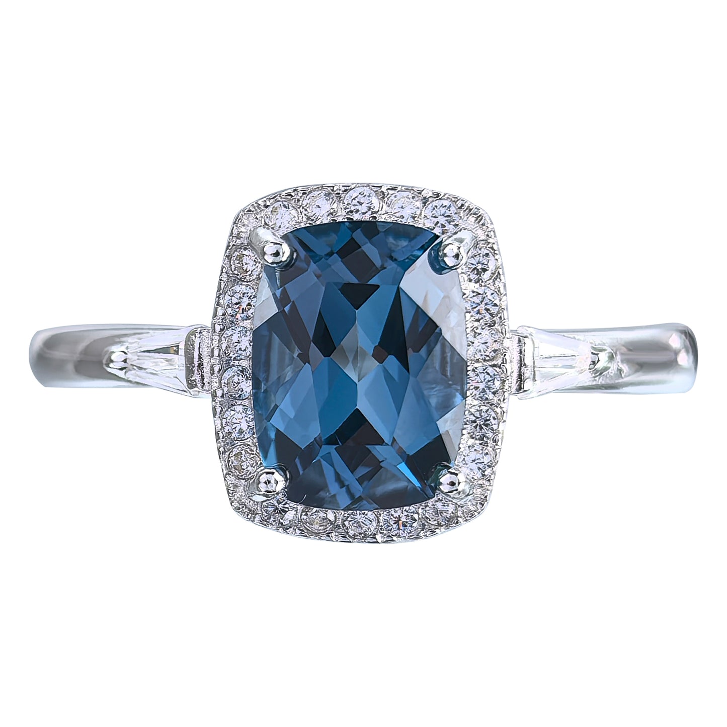 Classic Rhodium-Plated 925 Silver Featuring Natural London Blue Topaz Ring