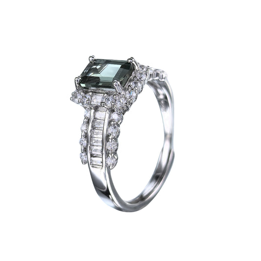 Delicate Rhodium Plated 925 Sterling Silver Natural Tourmaline Ring