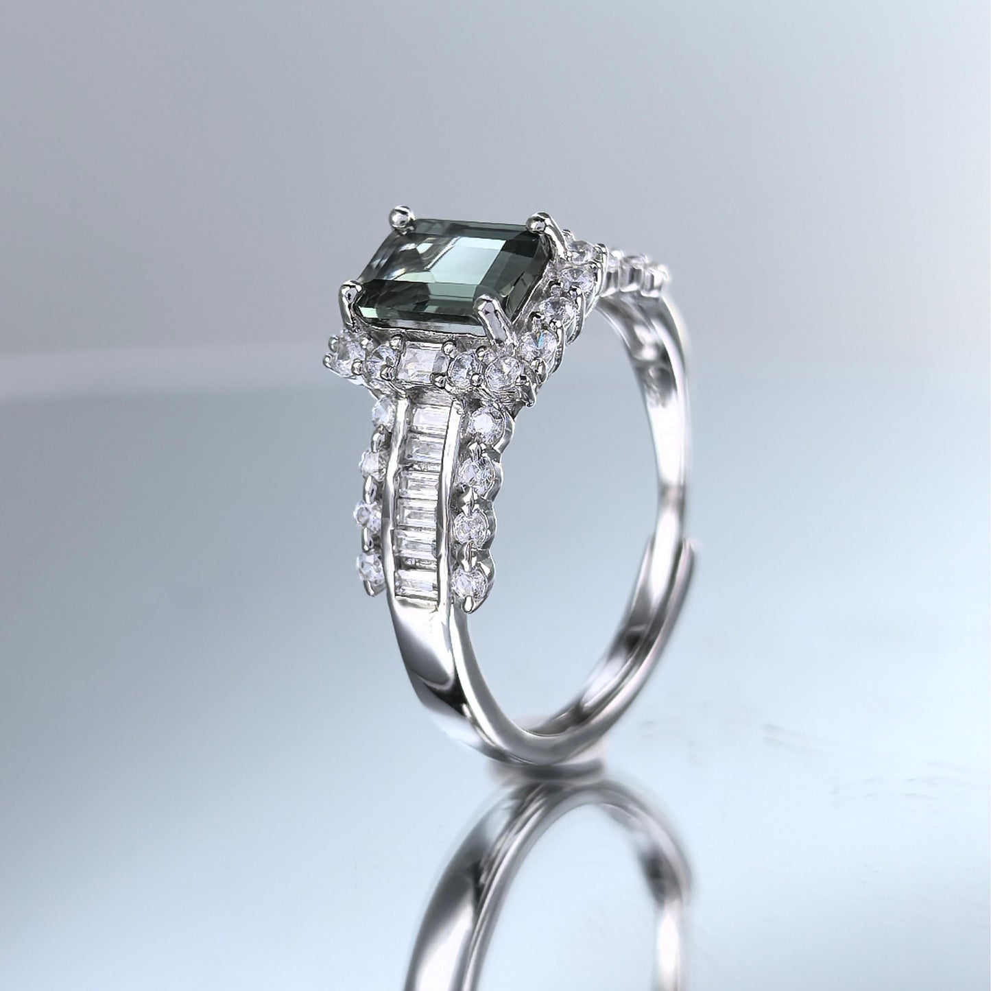 Delicate Rhodium Plated 925 Sterling Silver Natural Tourmaline Ring