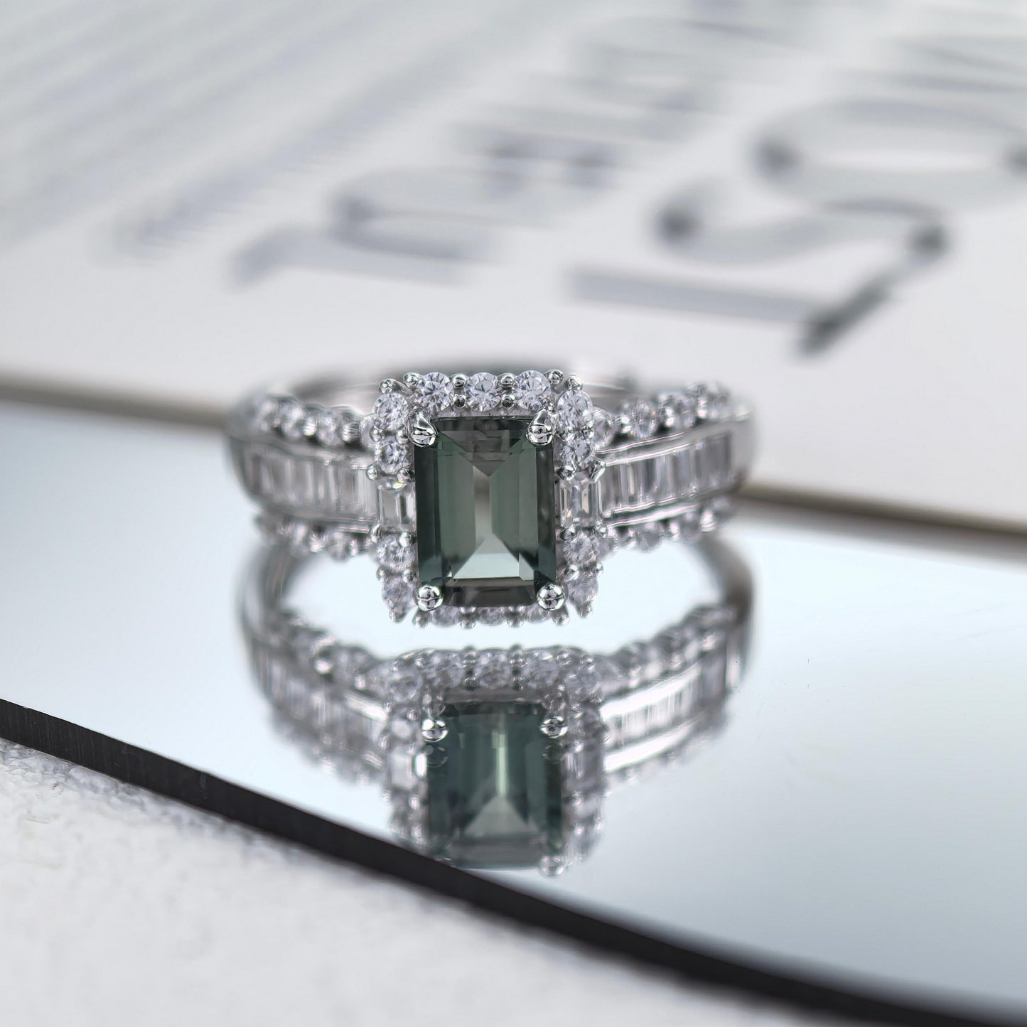 Delicate Rhodium Plated 925 Sterling Silver Natural Tourmaline Ring