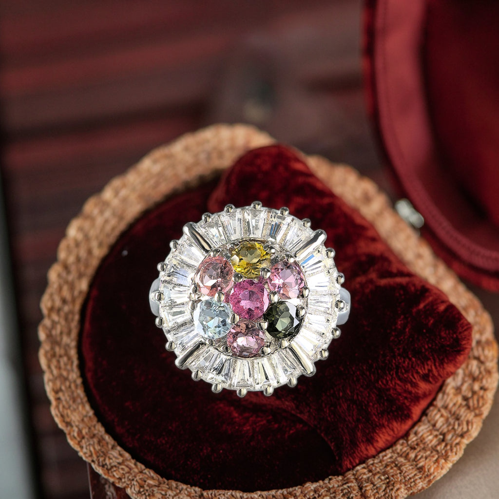 Fashionable Rhodium Plated Plata 925 Natural Tourmaline Ring