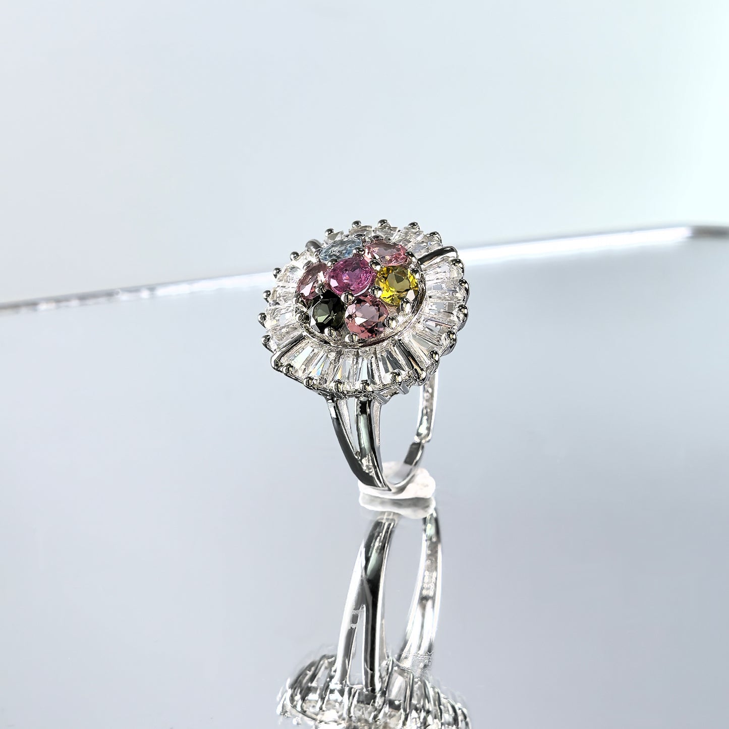 Fashionable Rhodium Plated Plata 925 Natural Tourmaline Ring