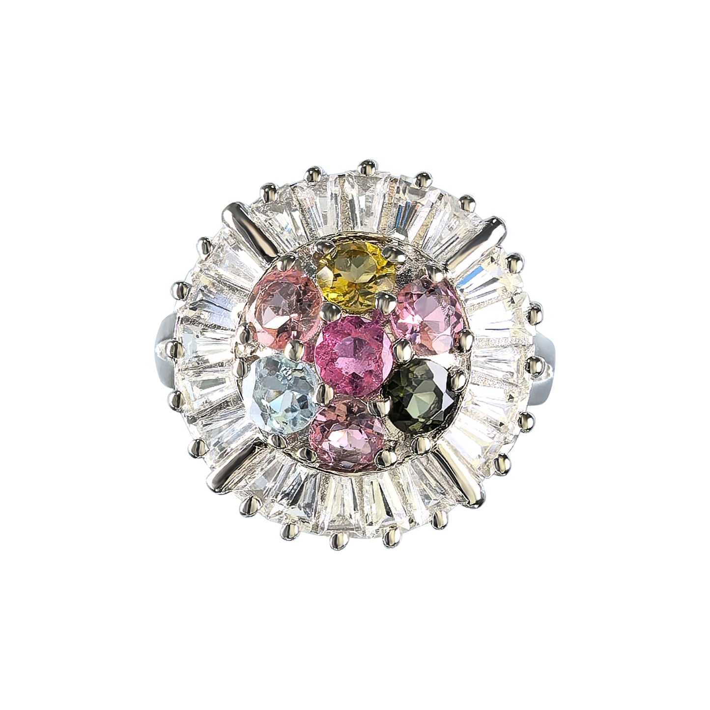 Fashionable Rhodium Plated Plata 925 Natural Tourmaline Ring