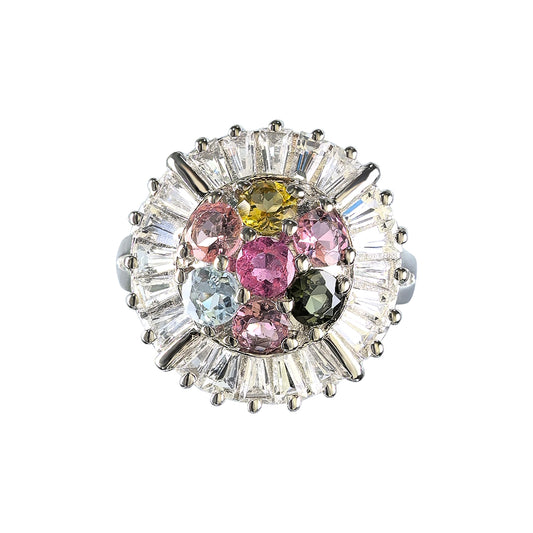 Fashionable Rhodium Plated Plata 925 Natural Tourmaline Ring