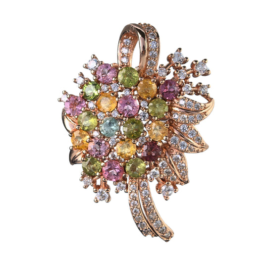 Dazzling Rose Gold Plated 925 Silver Fine Jewelry Natural Tourmaline Brooch