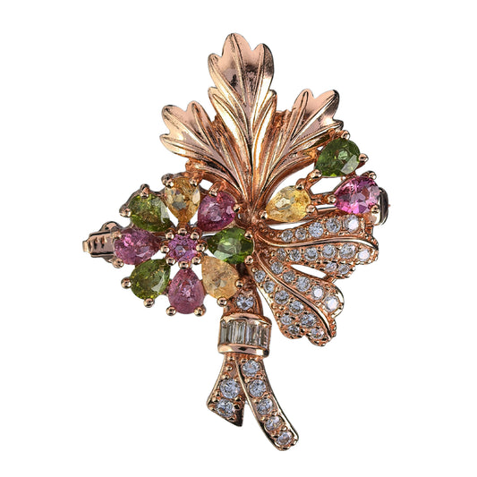 Delicate Rose Gold Plated Silver 925 Jewelry Natural Tourmaline Flower Brooch