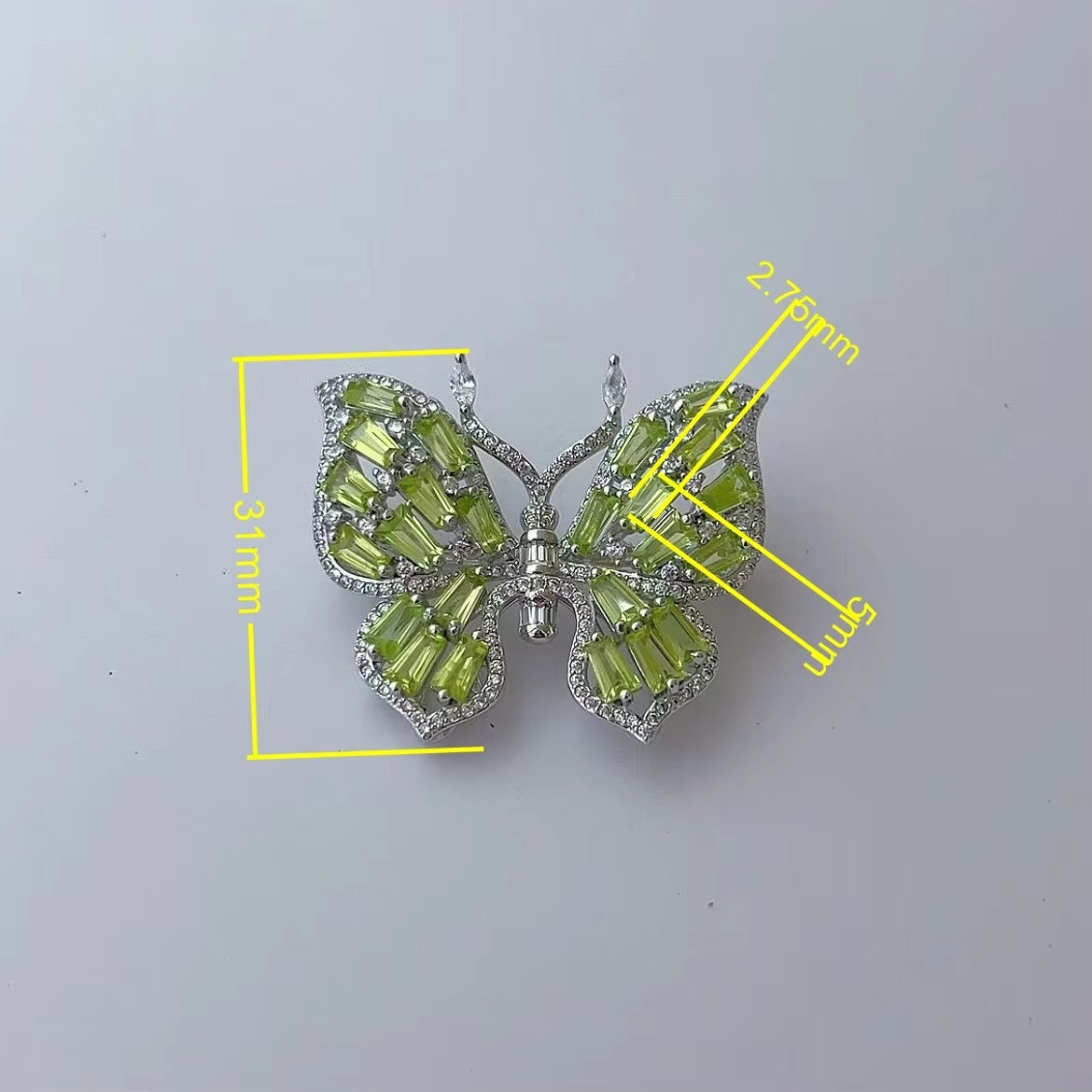 Exquisite 925 Silver Jewelry Rhodium Plated Olivine Butterfly Brooch