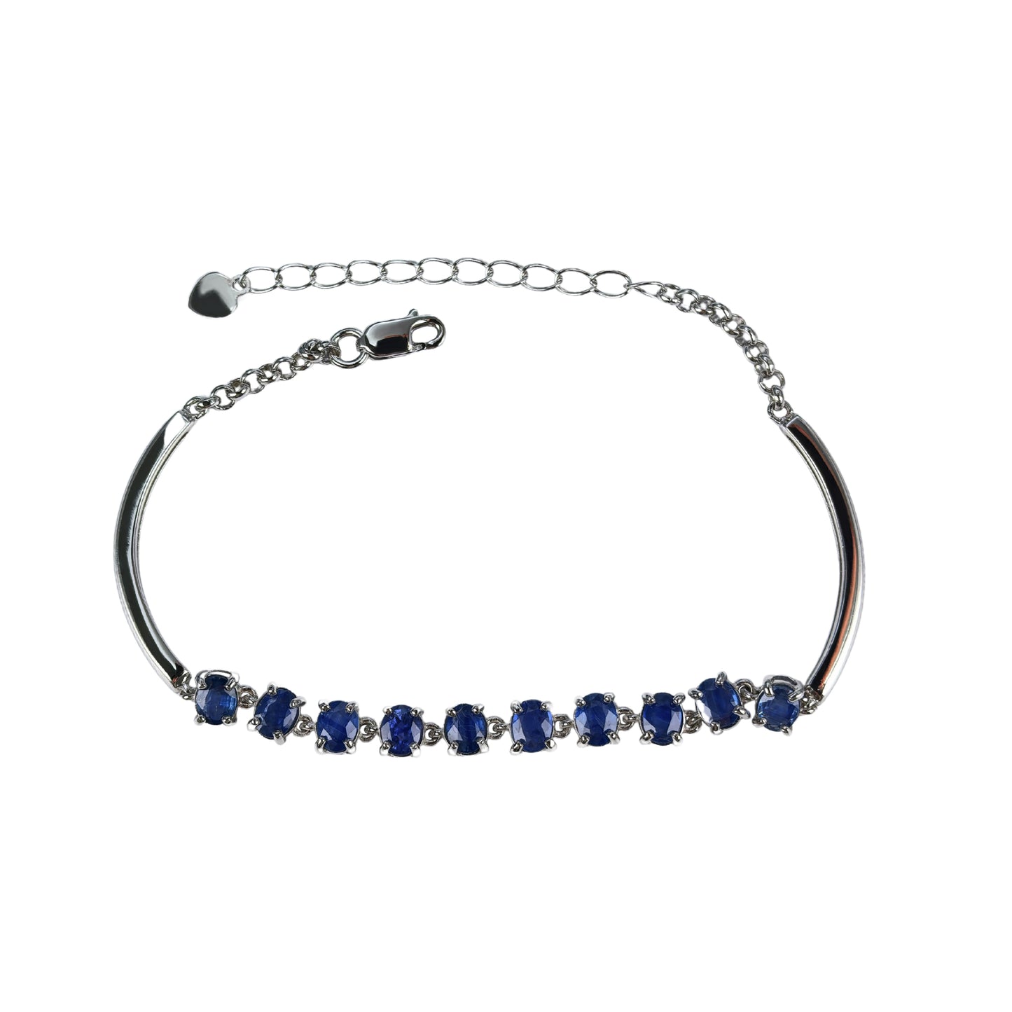 Charming Rhodium Plated Silver 925 Jewelry Natural Sapphire Bracelet