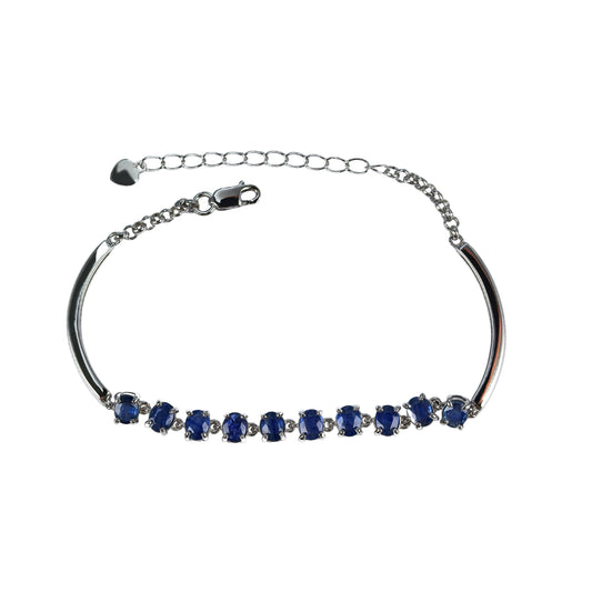 Charming Rhodium Plated Silver 925 Jewelry Natural Sapphire Bracelet