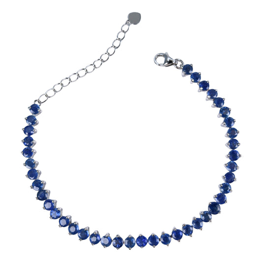 Luxurious Rhodium Plated 925 Sterling Silver Natural Sapphire Bracelet