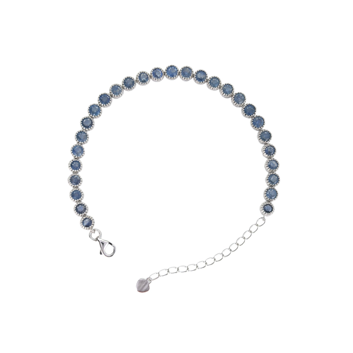 Noble Rhodium Plated 925 Sterling Silver Natural Sapphire Bracelet