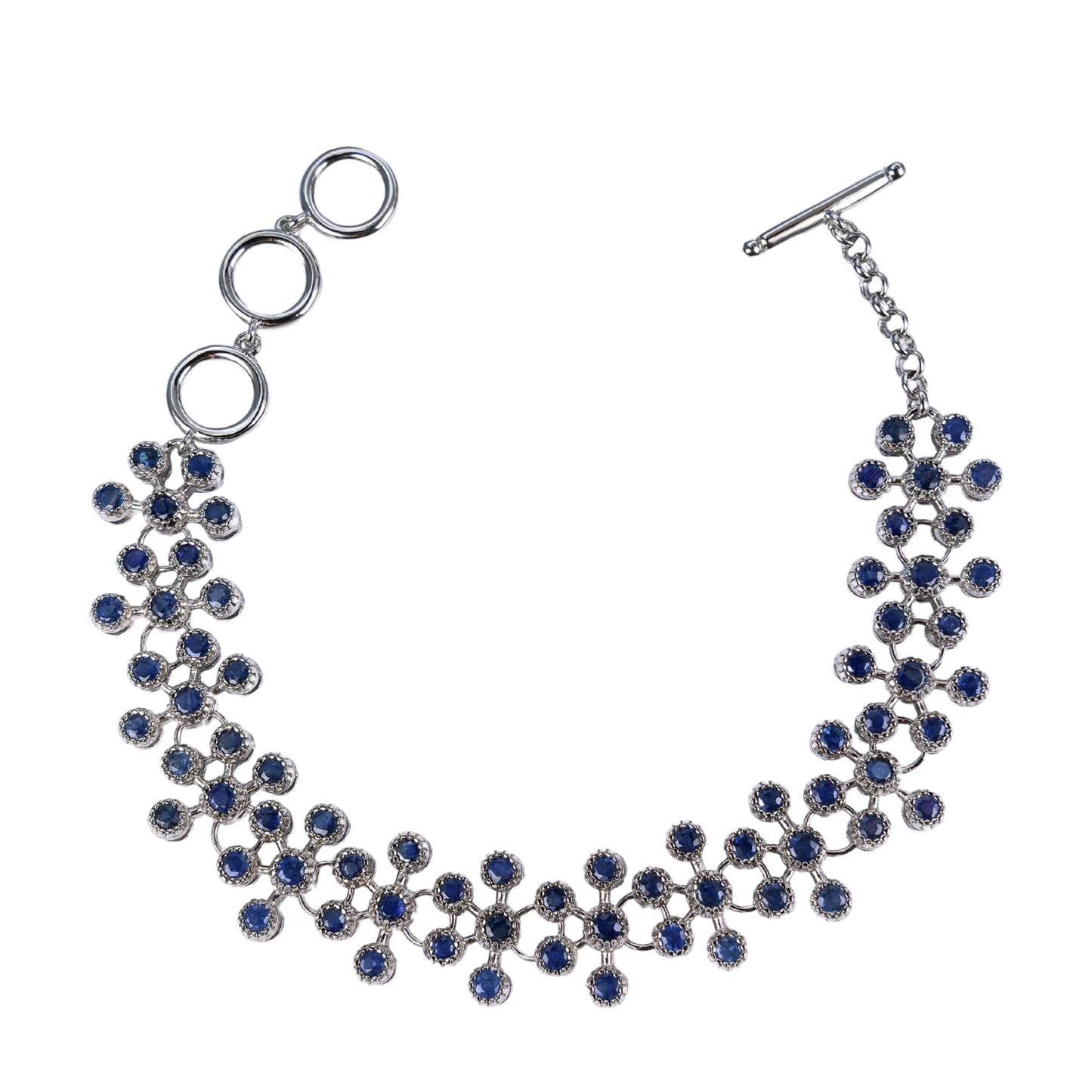 Luxurious Rhodium Plated 925 Sterling Silver Natural Sapphire Bracelet