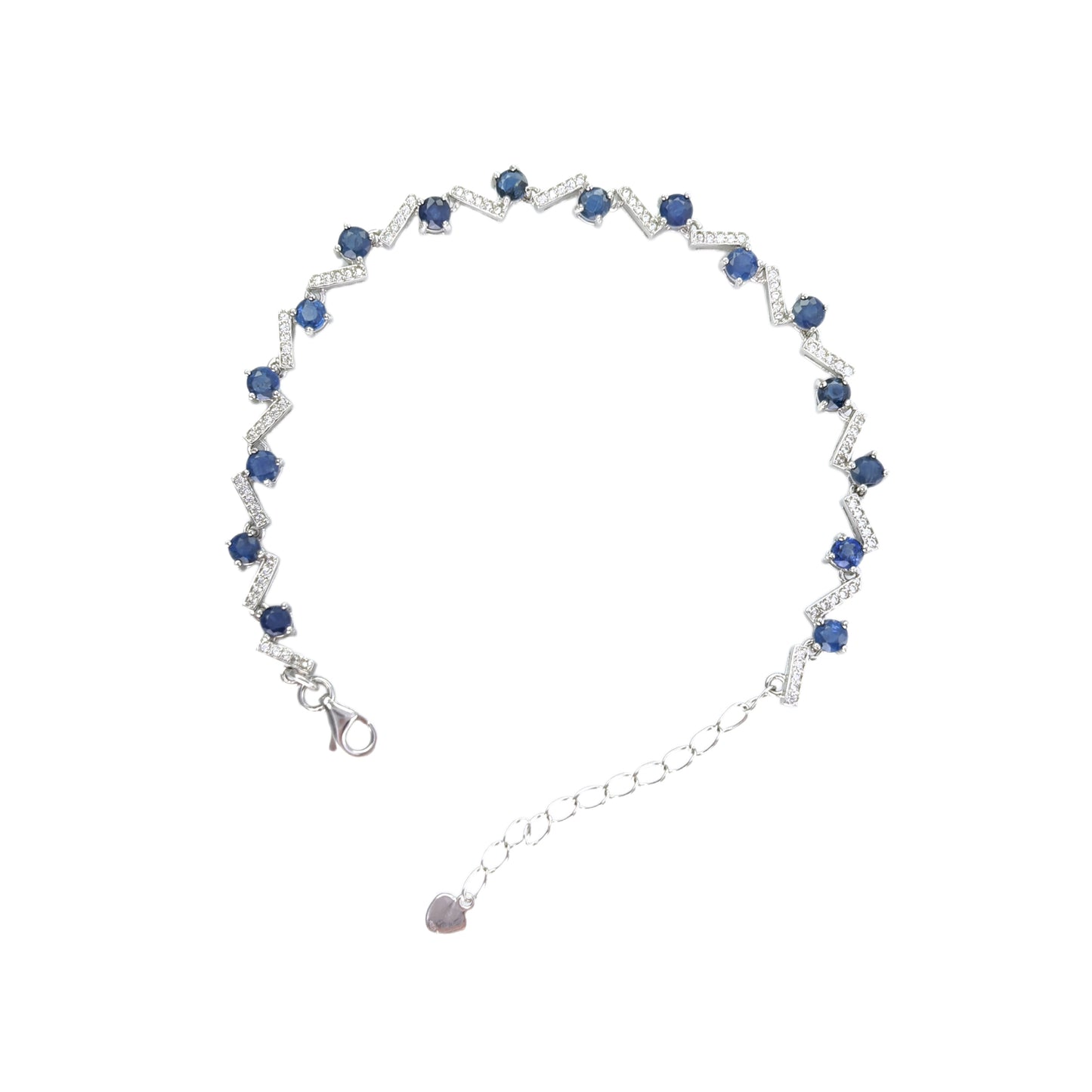 Elegant 925 Silver Jewelry Rhodium Plated with Natural Sapphire Bracelet
