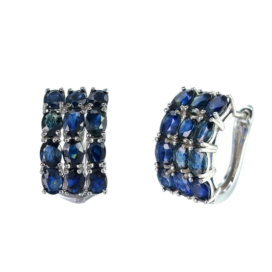 Noble Rhodium Plated Silver 925 Jewelry Natural Sapphire Hoop Earrings