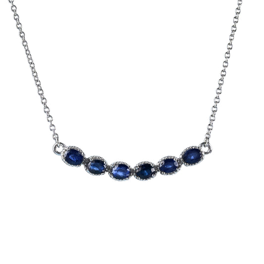 Elegant Rhodium Plated Silver 925 Jewelry Natural Sapphire Necklace