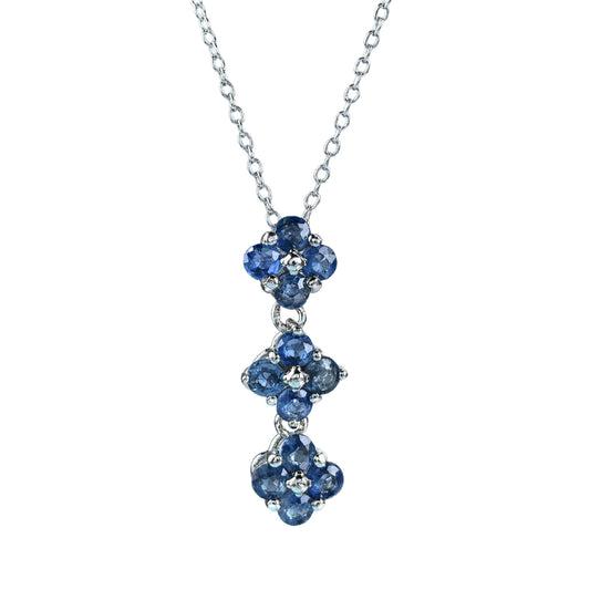 Delicate Rhodium Plated Silver 925 Natural Sapphire Four Leaf Clover Necklace