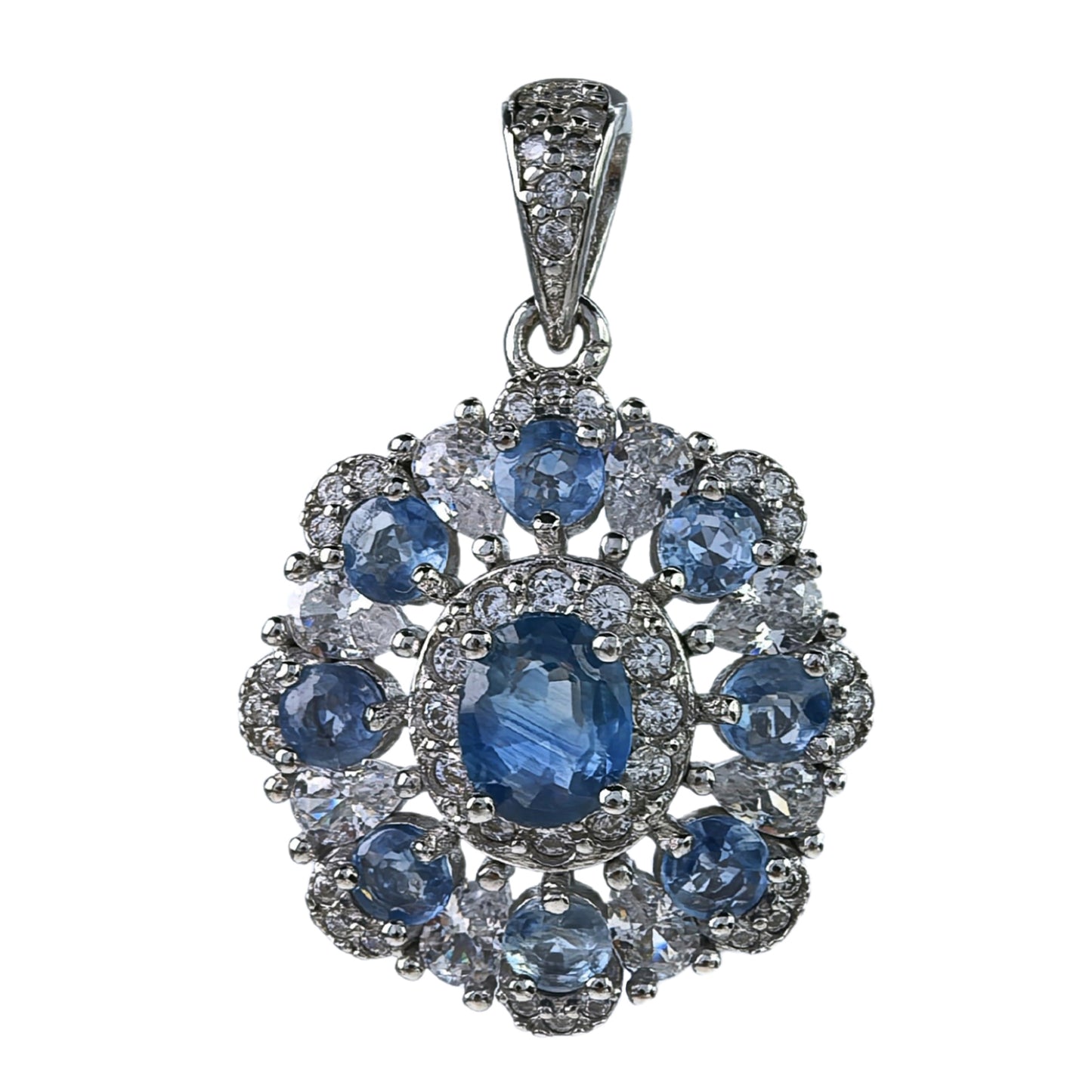 Graceful Rhodium Plated 925 Silver Jewelry Natural Sapphire Pendant
