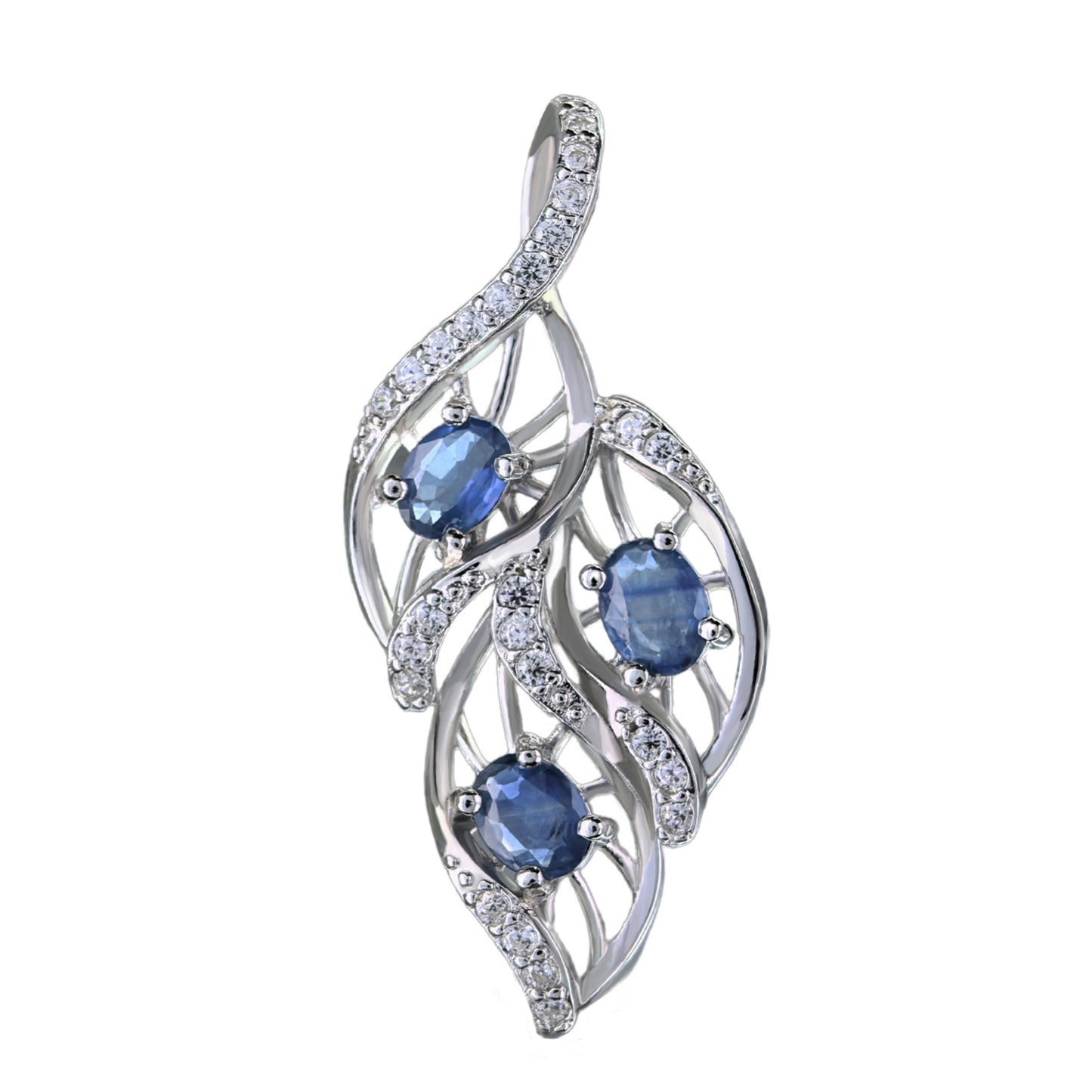 Delicate Rhodium Plated Silver 925 Jewelry Natural Sapphire Leaf Pendant