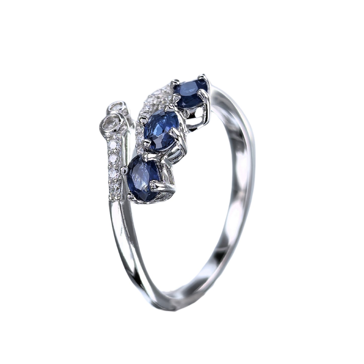 Elegant Rhodium Plated 925 Sterling Silver Natural Sapphire Ring