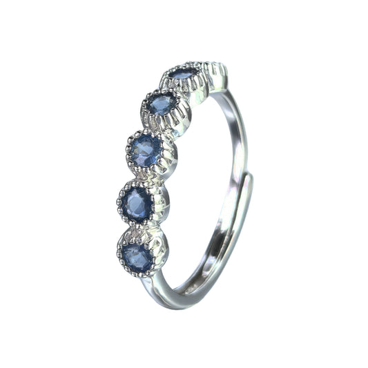 Delicate Rhodium Plated 925 Silver Jewelry Natural Sapphire Ring