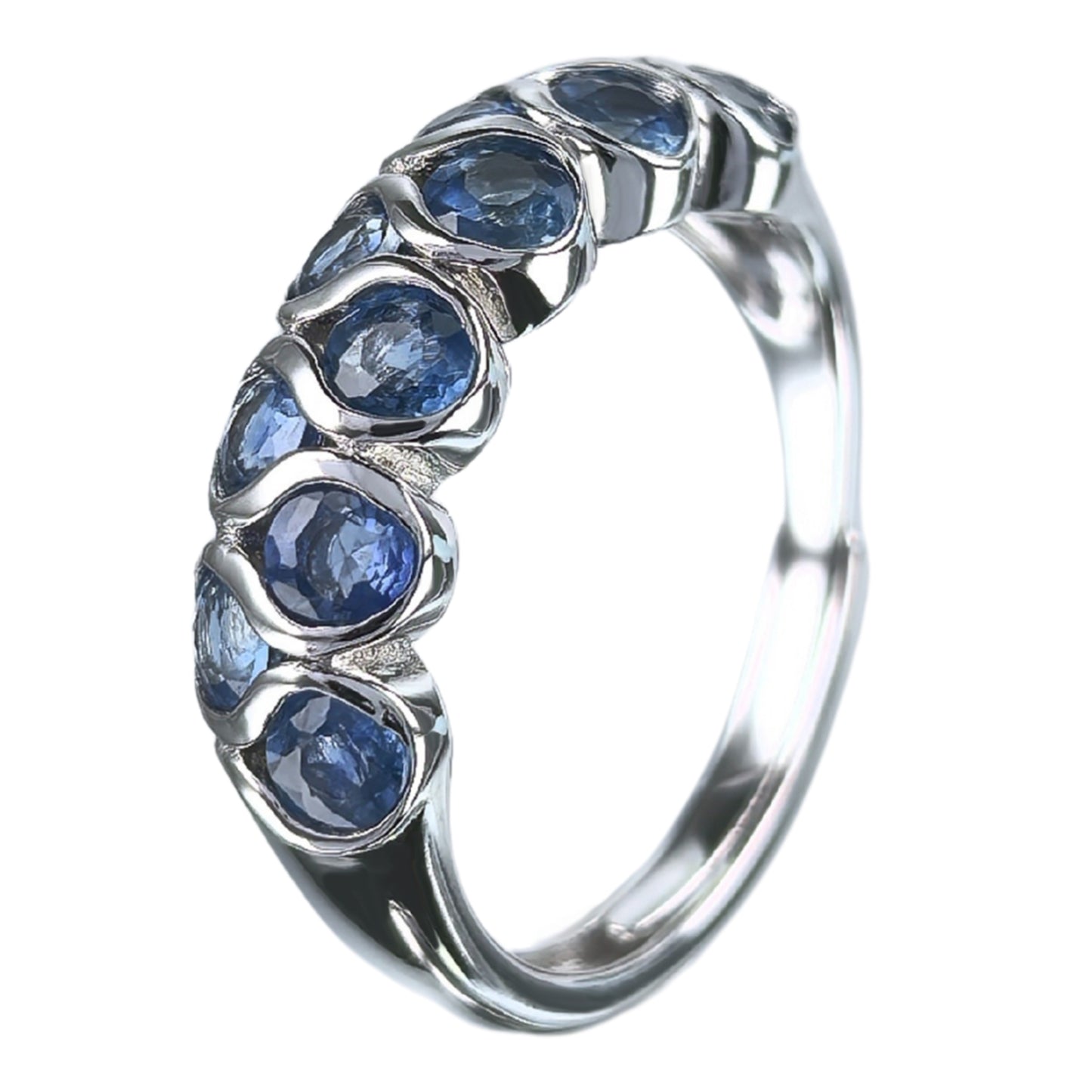 Elegant Vintage Silver 925 Ring Rhodium Plated Natural Sapphire Ring