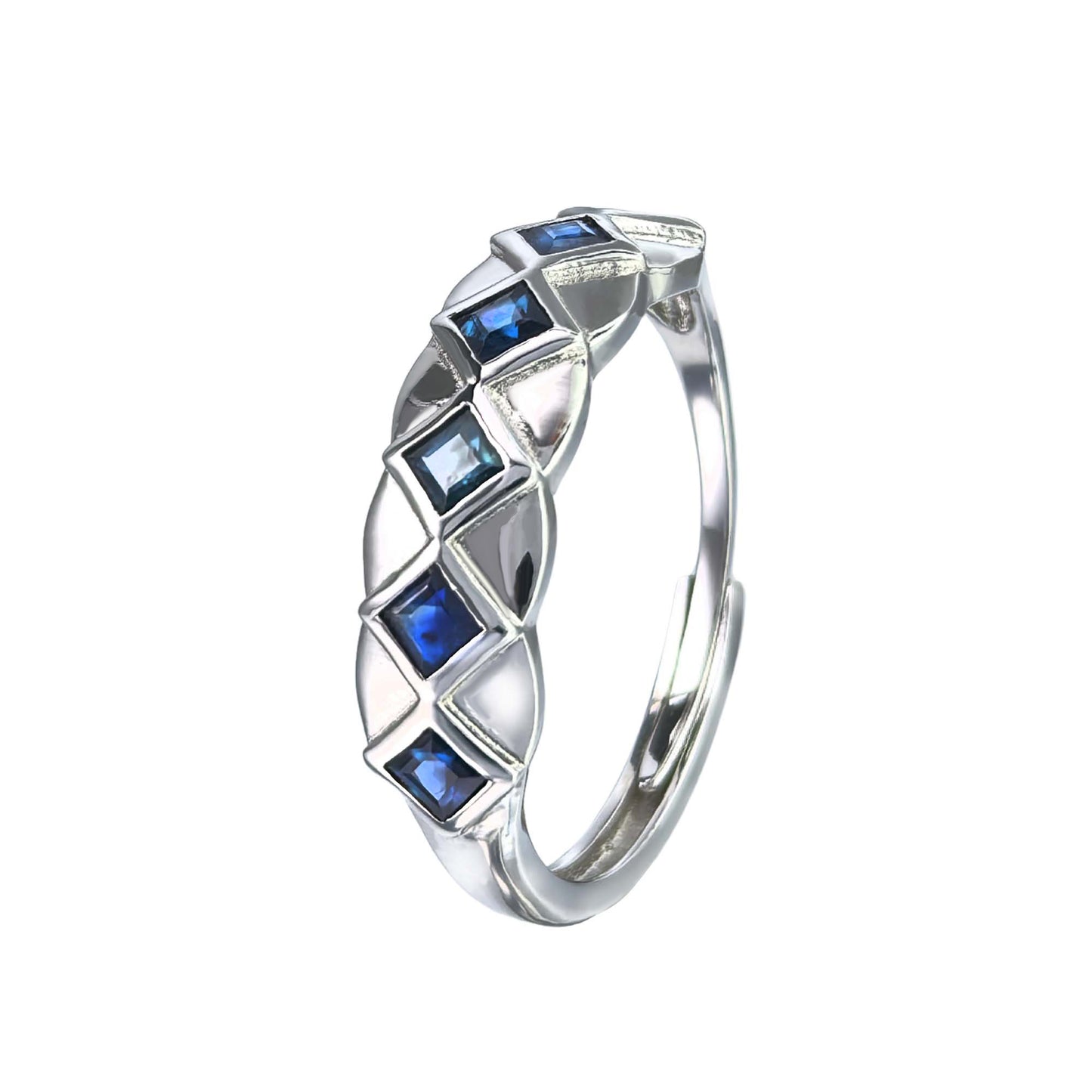 Graceful Rhodium Plated 925 Silver Jewelry Natural Sapphire Ring