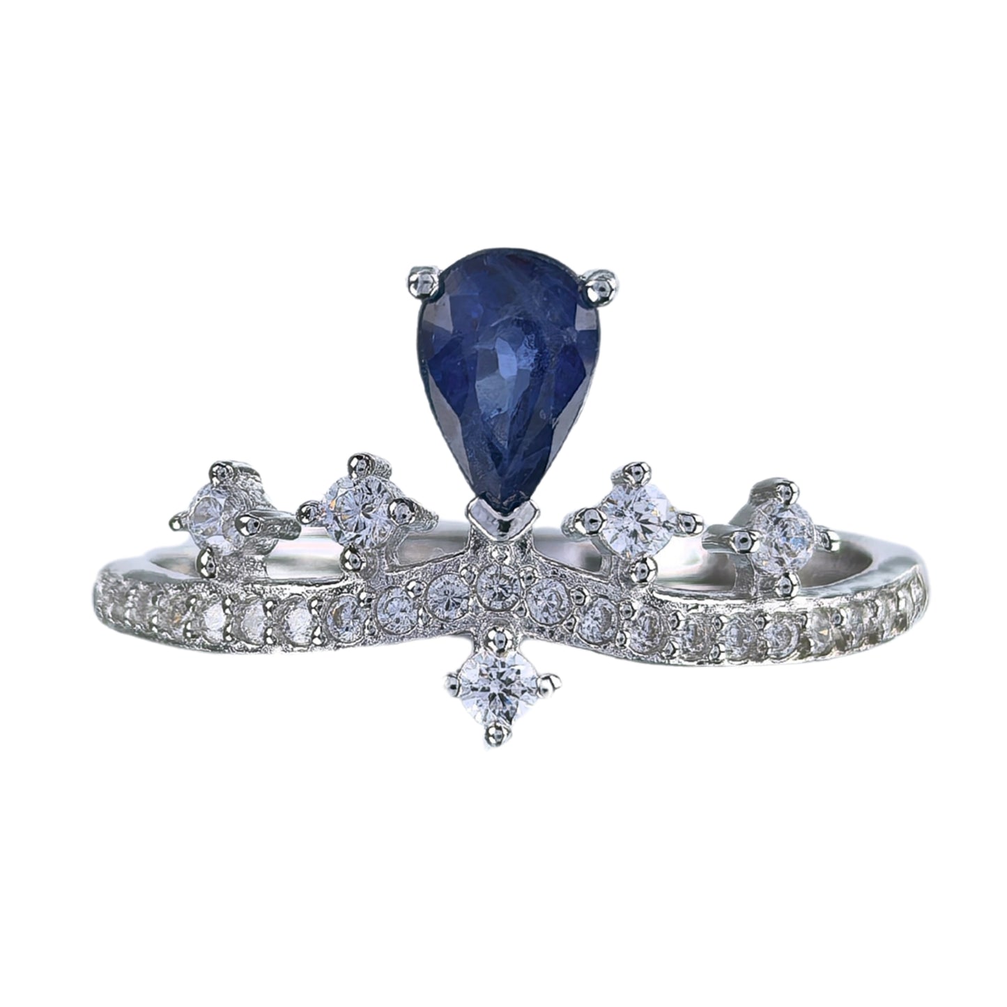 Gorgeous Rhodium Plated 925 Silver Jewelry Natural Sapphire Crown Ring