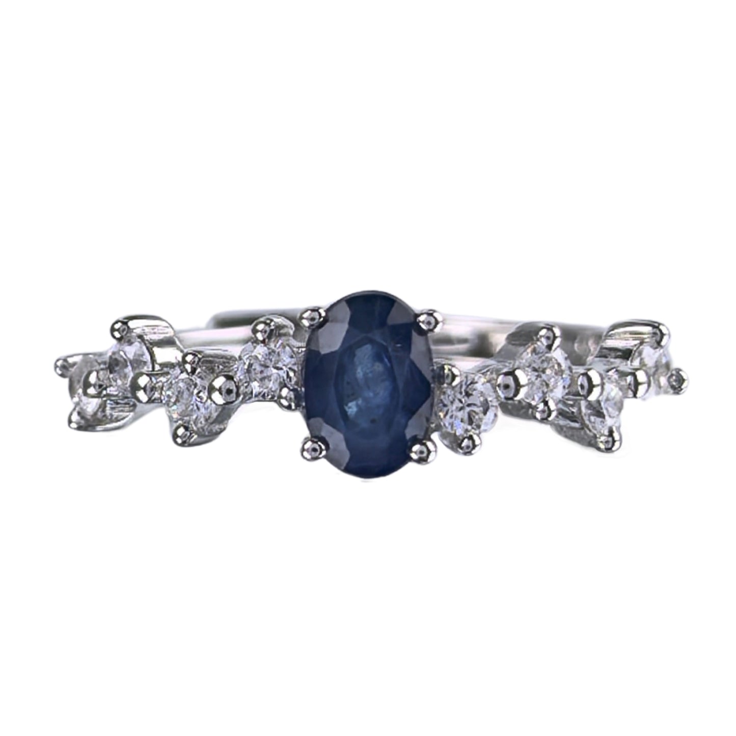 Delicate Rhodium Plated 925 Silver Jewelry Natural Sapphire Ring