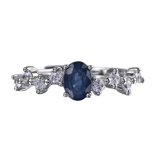 Delicate Rhodium Plated 925 Silver Jewelry Natural Sapphire Ring