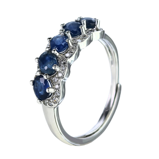 Charming Rhodium Plated 925 Silver Jewelry Natural Sapphire Ring