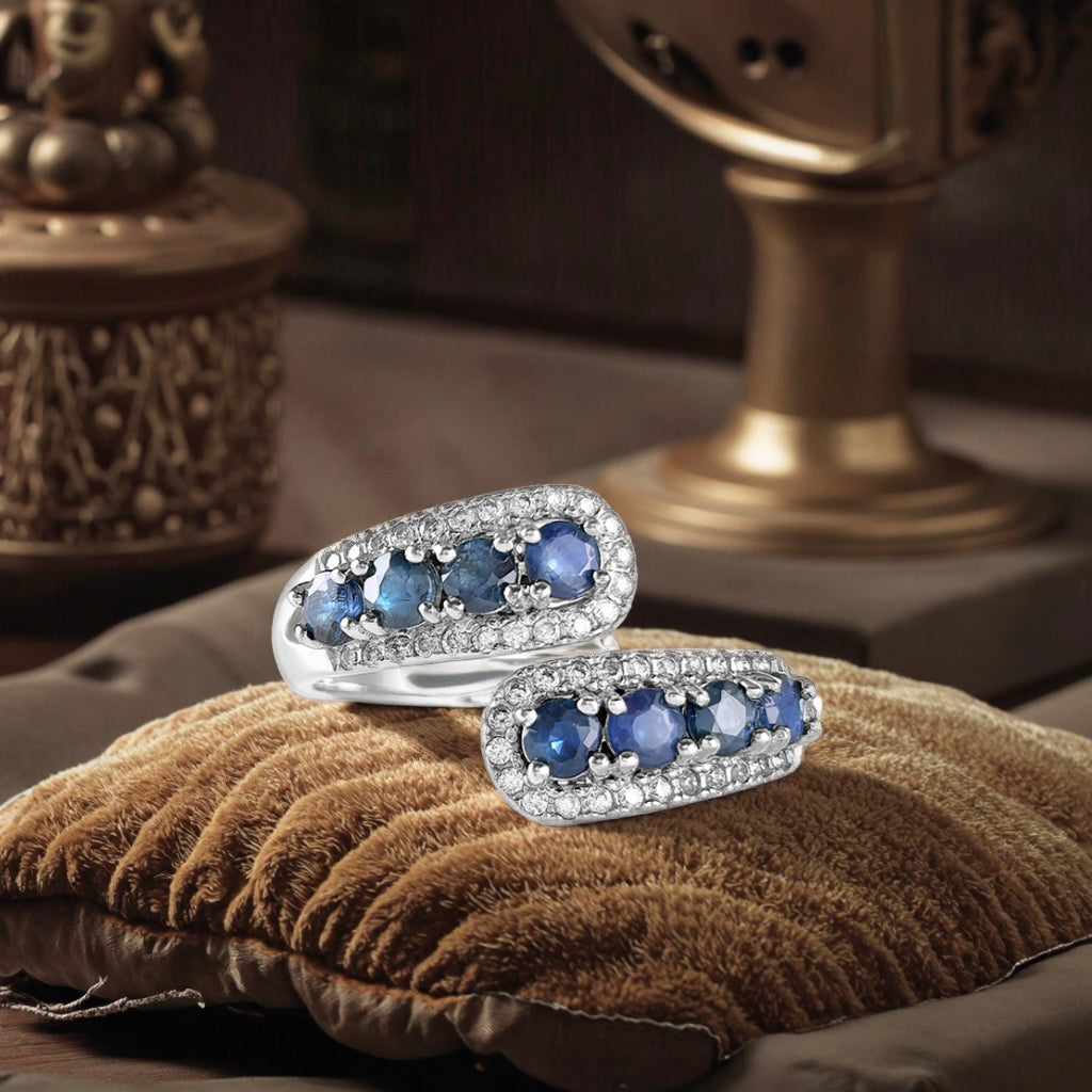 925 Sterling Silver Vintage Sparkling Natural Sapphire Ring