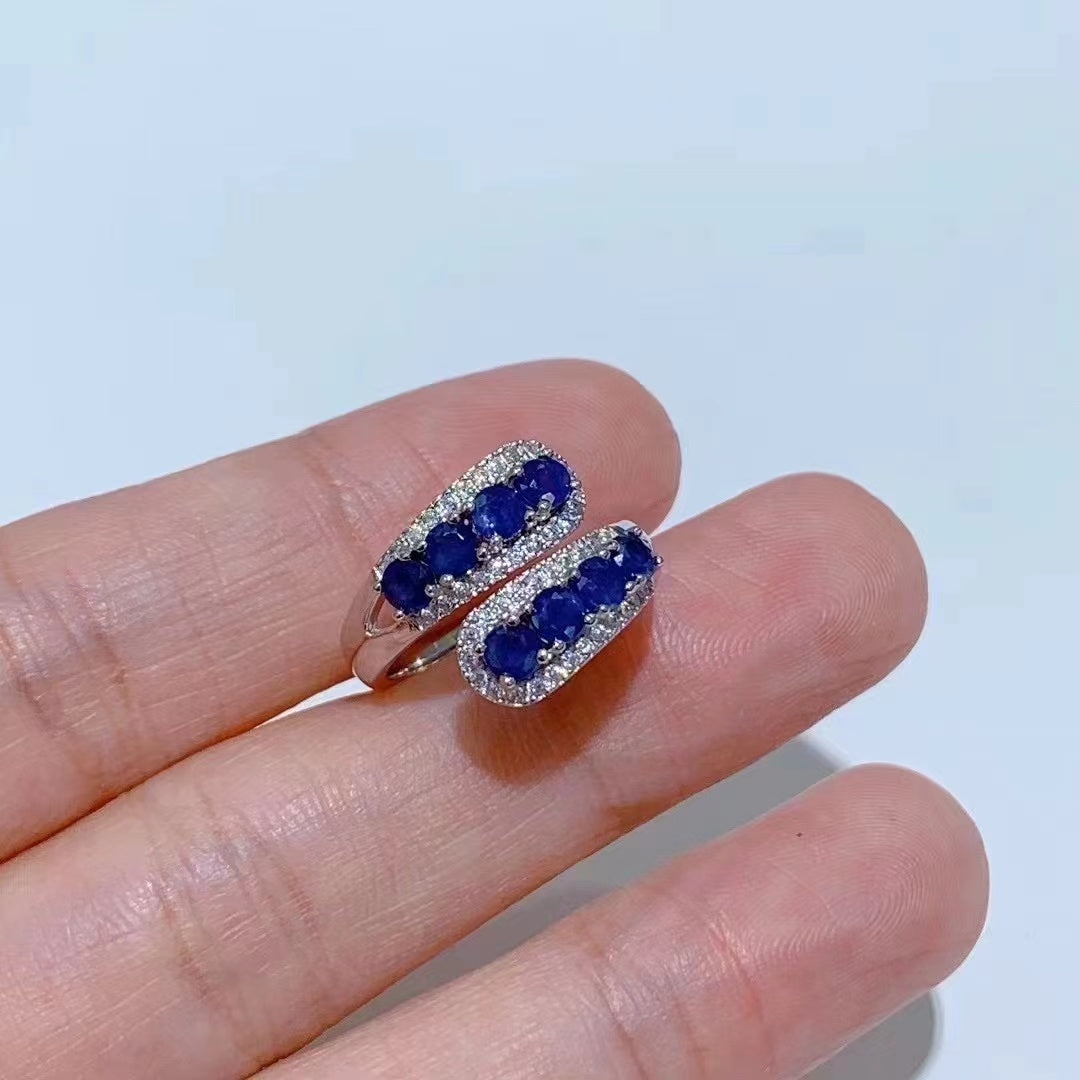 925 Sterling Silver Vintage Sparkling Natural Sapphire Ring